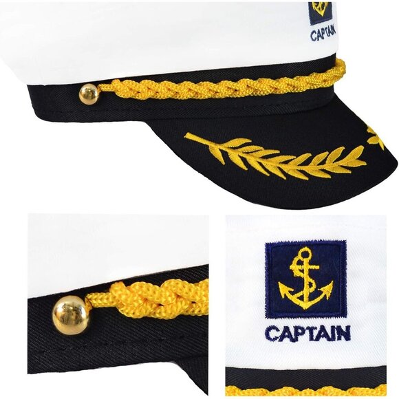 Sailor Captain Hat Cotton Unisex Adjustable Nautical Costume Accessory - Picture 2 of 8